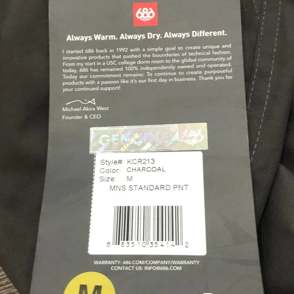 686 Six eight Six Infidry 10K lined Thermal Snowboarding Pants Mens Medium New - Picture 4 of 9